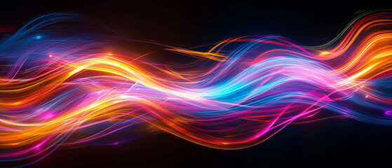 Waves of vivid colors intertwine in a dynamic dance of light across the dark abyss
