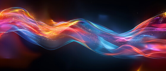 Curves of color blend and twist against the dark, forming a mesmerizing dance of light