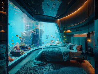 Underwater Hotel Room with Panoramic Ocean Views