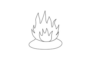 Continuous bonfire drawing, single-line art, and outline minimalistic style vector art illustration
