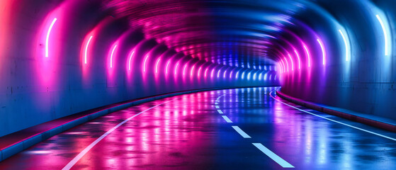 Futuristic Tunnel Vision, Bright Neon Lights and Modern Design, Abstract Architectural Perspective,...