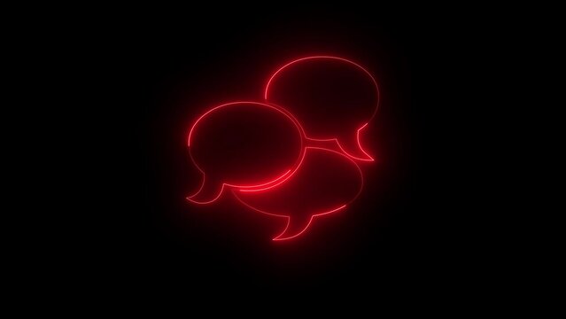 Neon glowing red talking sign icon animation in black background