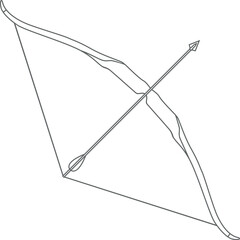 Traditional Hunting Wooden Bow with Arrow Isolated Outline Icon in Flat Style. Vector Illustration.