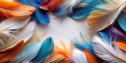 Beautiful color feather on  background, colored feathers