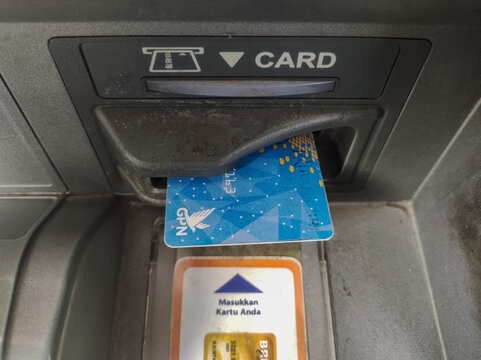 ATM card that goes into the ATM machine with the GPN logo. Bontang, East Kalimantan, Indonesia. February 22 2024
