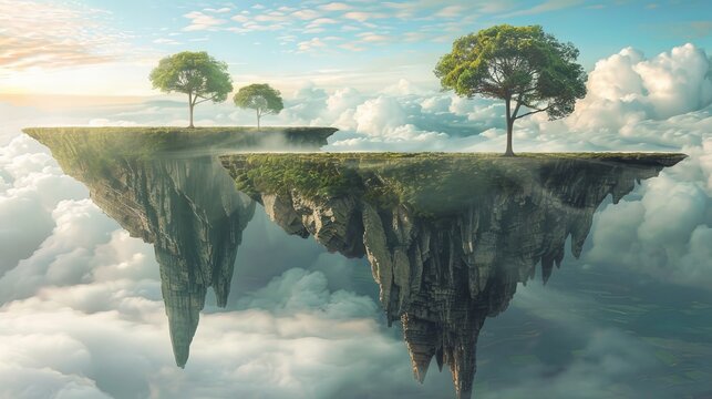A parallel universe where gravity behaves differently allowing for floating landscapes