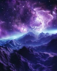 Naklejka na ściany i meble Breathtaking celestial landscape with distant nebulas