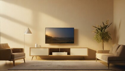 Modern Simplicity: Smart TV on Cream-Colored Living Room Wall"