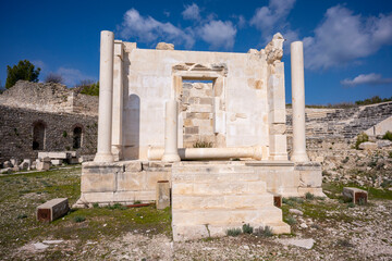 Fototapeta premium The remains of an Opramoas monument, aqueduct, a small theater, a temple of Asclepius, sarcophagi, and churches from Rhodiapolis, which was a city in ancient Lycia. Today it is located in Kumluca