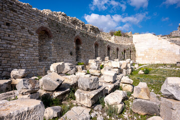 Fototapeta premium The remains of an Opramoas monument, aqueduct, a small theater, a temple of Asclepius, sarcophagi, and churches from Rhodiapolis, which was a city in ancient Lycia. Today it is located in Kumluca