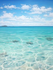 Calm Sea Crystal Clear Spring Lagoon Seascape Art Print, Rustic Wall Decor