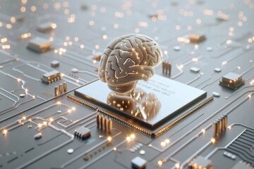 AI Brain Chip informatics. Artificial Intelligence gpt mind icon sorting axon. Semiconductor brain computer interface development circuit board natural language processing - obrazy, fototapety, plakaty