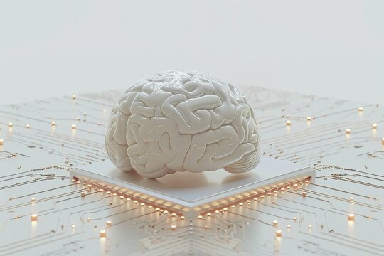 AI Brain Chip neurogenesis. Artificial Intelligence ai human dlp mind circuit board. Neuronal network decision support system smart computer processor positron emission tomography