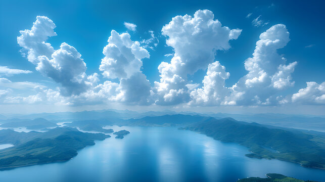 blue sky and clouds 3d image,
Clouds and a body of water with land and mountains