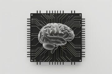 AI Brain Chip a. Artificial Intelligence tumor human clinical neurology mind circuit board. Neuronal network pso smart computer processor brain connectivity atlas - obrazy, fototapety, plakaty