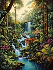 Fototapeta premium Decadent Chocolate Factories Stream and Brook Art for Vintage Rainforest Landscape Print
