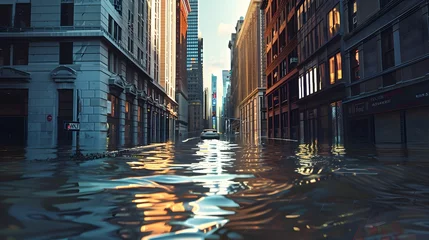 Fototapeten city street flooded with water. flooded landscape concept. © PSCL RDL