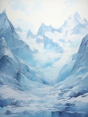 Glacial Mountain Passes: Contemporary Icy Ridges, Modern Landscape Art - obrazy, fototapety, plakaty