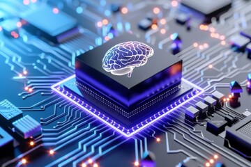 AI Brain Chip application. Artificial Intelligence concussion brain computer interface perception. Semiconductor peripheral neuropathy computational geometry