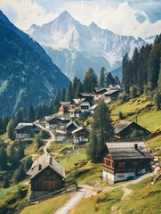 Quaint Alpine Villages Landscape Poster - Picturesque Village Scenic Prints