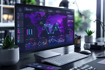 Modern computer with keyboard and mouse on table showing charts and graph .Analysis Business, Statistics Concept.