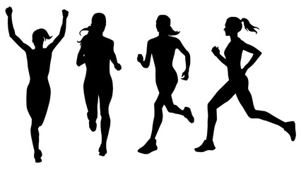 Silhouettes, Running Women Silhouettes, Athletic, Collection, Sport Silhouette, Sprint, Run, Sprinter, Win, Lifestyle, Marathon, Vector illustration