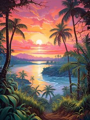 Dawn of Tropical Island Paradise: Twilight Beach Lights Painting
