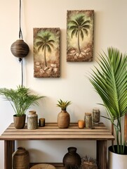 Tropical Island Earth Tones Art: Sand & Palm Rustic Wall Decor