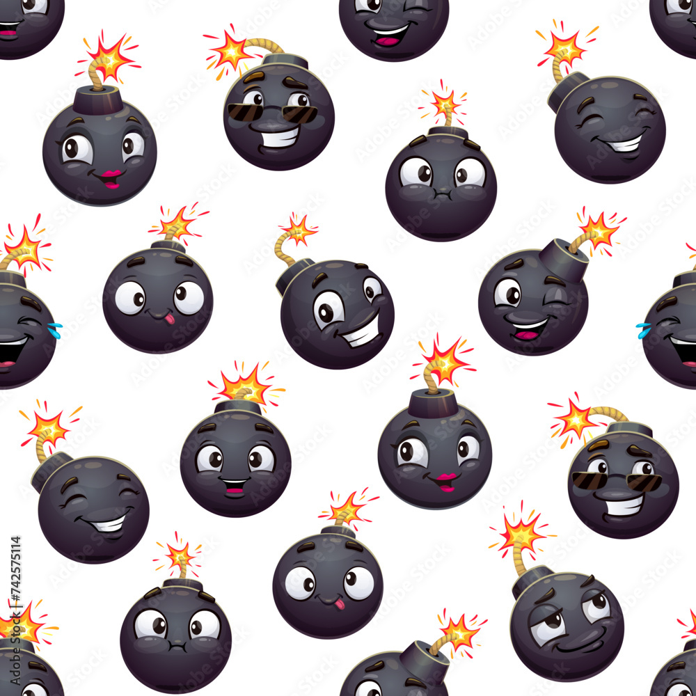 Aufkleber cartoon bomb characters seamless pattern. textile pattern, wallpaper vector print or wrapping paper 