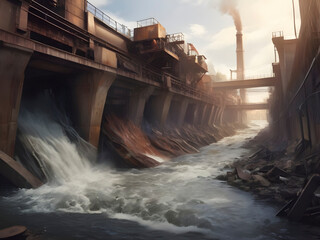 Toxic Streams. The Menace of Industrial Waste Discharge in Rivers - obrazy, fototapety, plakaty