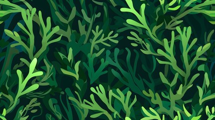 Fototapeta premium Green underwater seaweed seamless pattern background