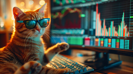 Cool cat using computer
