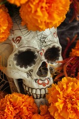 Day of the Dead Skull with Marigolds