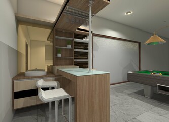 Modern Bar Table Cabinet with Washbasin for Interior Billiard Room