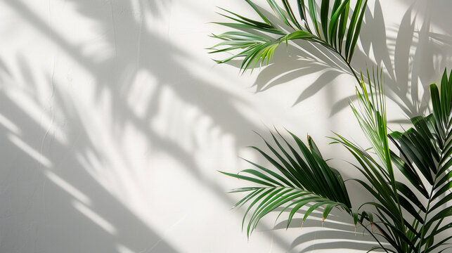 Minimal  tropical plant against the background of a white wall