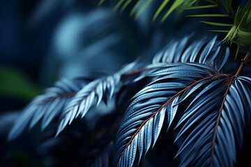 Close up of Blue Tropical Plants in The Forest with Glossy Effect