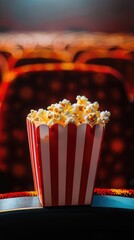 A box of popcorn in a cinema seat, AI generated Image