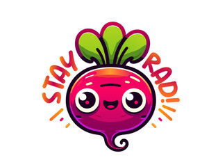 Naklejka premium Funny vegetables radish cartoon character illustration tshirt