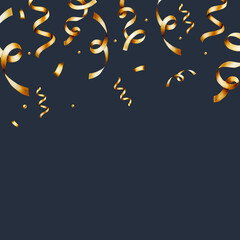 Watercolor frame with golden ribbon and streamer for birthday gifts. Hand drawn template, banner confetti for party decoration isolated on background. Shiny element for designers, prints, b