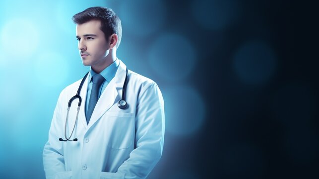 cropped photo of a male doctor in a white coat with his arms crossed on his chest. Medical specialists concept. Copy space