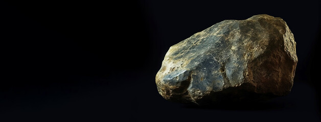 Bastnaesit is a rare precious natural stone on a black background. AI generated. Header banner mockup with space.