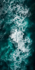 Ocean's Elegance: Aerial View of Turquoise Waves and White Foam created with Generative AI technology