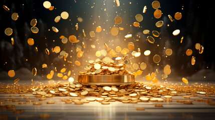 Glittering Pile of Gold Coins in a Treasure Explosion created with Generative AI technology