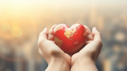 Hand holding red heart, World health day, Health care and mental health concept, Health insurance, Charity volunteer donation, World heart day, Self love, copy space, realistic - generative ai