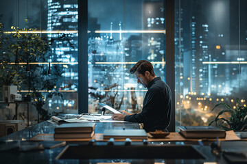 Architect Consulting People on construction site holding tablet in his hand. Management in business workflow and Building inspector with BIM technology in Construction Project