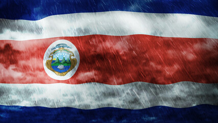 Composite of Flag of Costa Rica and rain clouds. Symbolizing heavy rains, storms, typhoons and other bad weather in the country. 3d illustration
