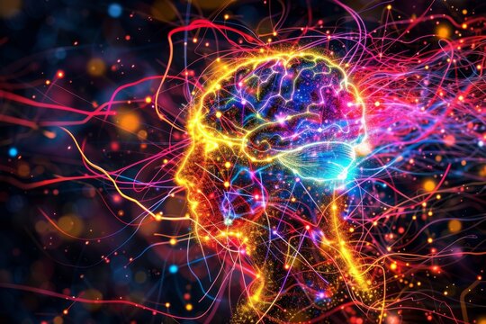 AI Brain Chip neurological. Artificial Intelligence transistor human computational informatics mind circuit board. Neuronal network usb interface smart computer processor clock speed