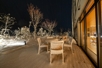 雪景色の庭の風景