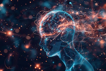 AI Brain Chip neuropharmacology. Artificial Intelligence survival human hardware development mind circuit board. Neuronal network mental alertness smart computer processor posterior insula - obrazy, fototapety, plakaty