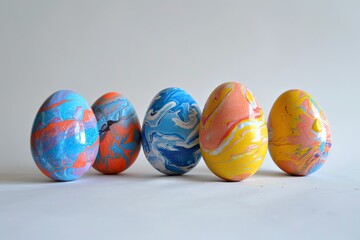 Fototapeta premium Handmade Easter eggs in vibrant colors on white background